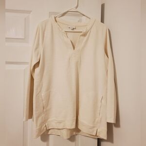 J Jill V Neck Blouse Front Pockets Off White Cream Petite Medium